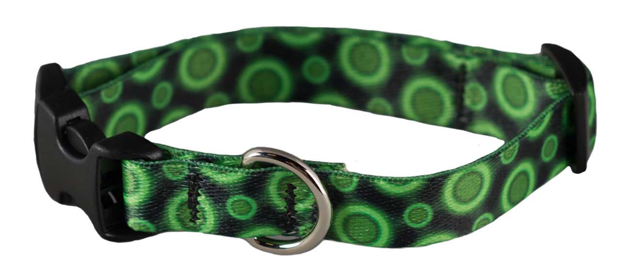 Cycle Dog Ecoweave SkinnyWidth Collar with Plastic Buckle for Dogs, Green SpaceDots, Small (Size: Small)