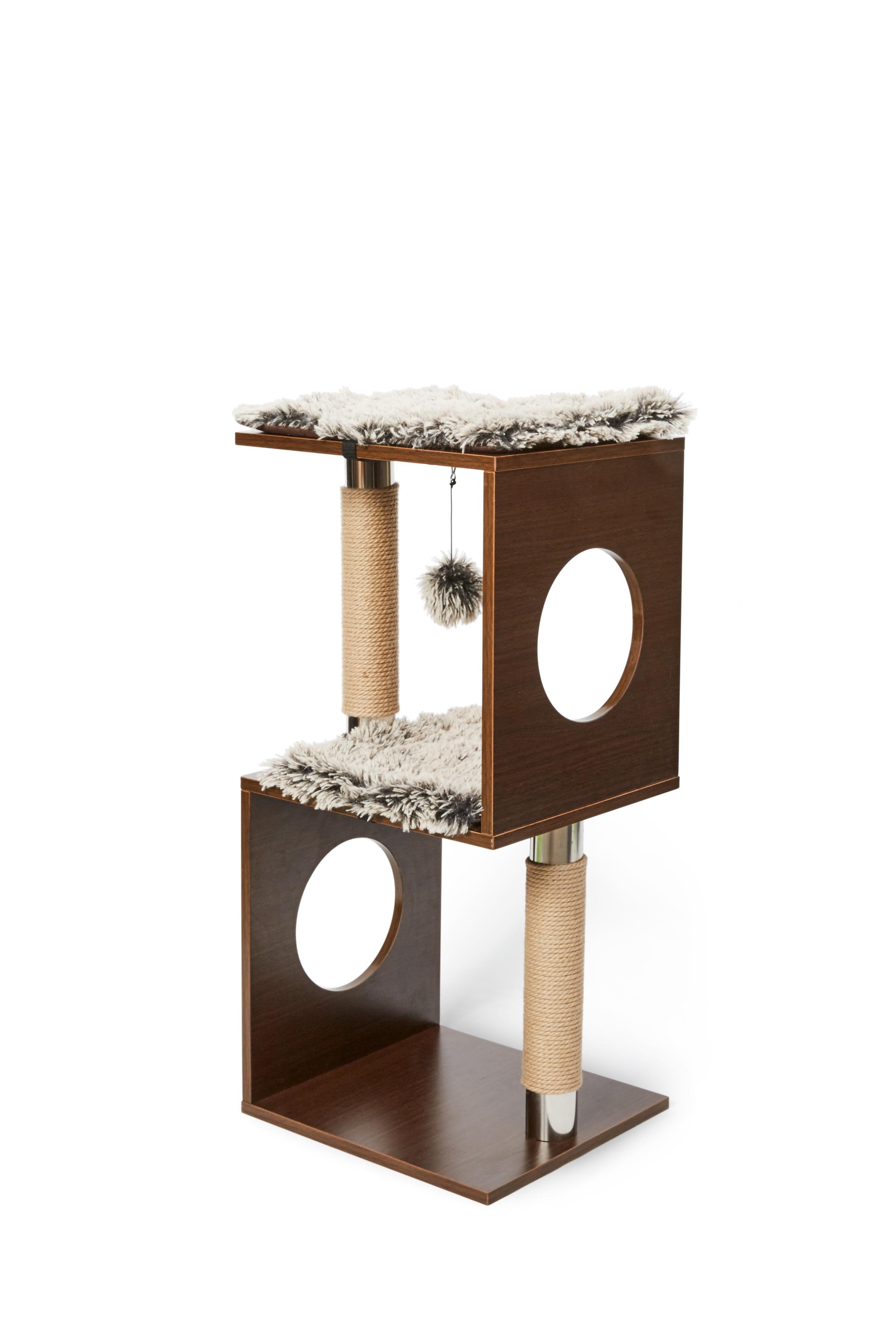 Bud'z Cube Design Wood Look Cat Tree, Brown, 40 x 36 x 85-cm