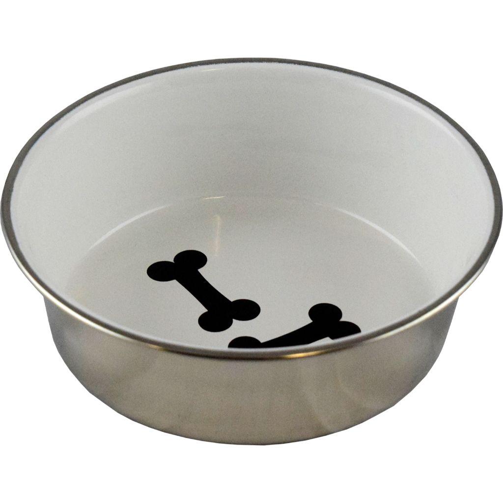 Unleashed Bones Heavy Duty Stainless Steel Pet Bowl, White