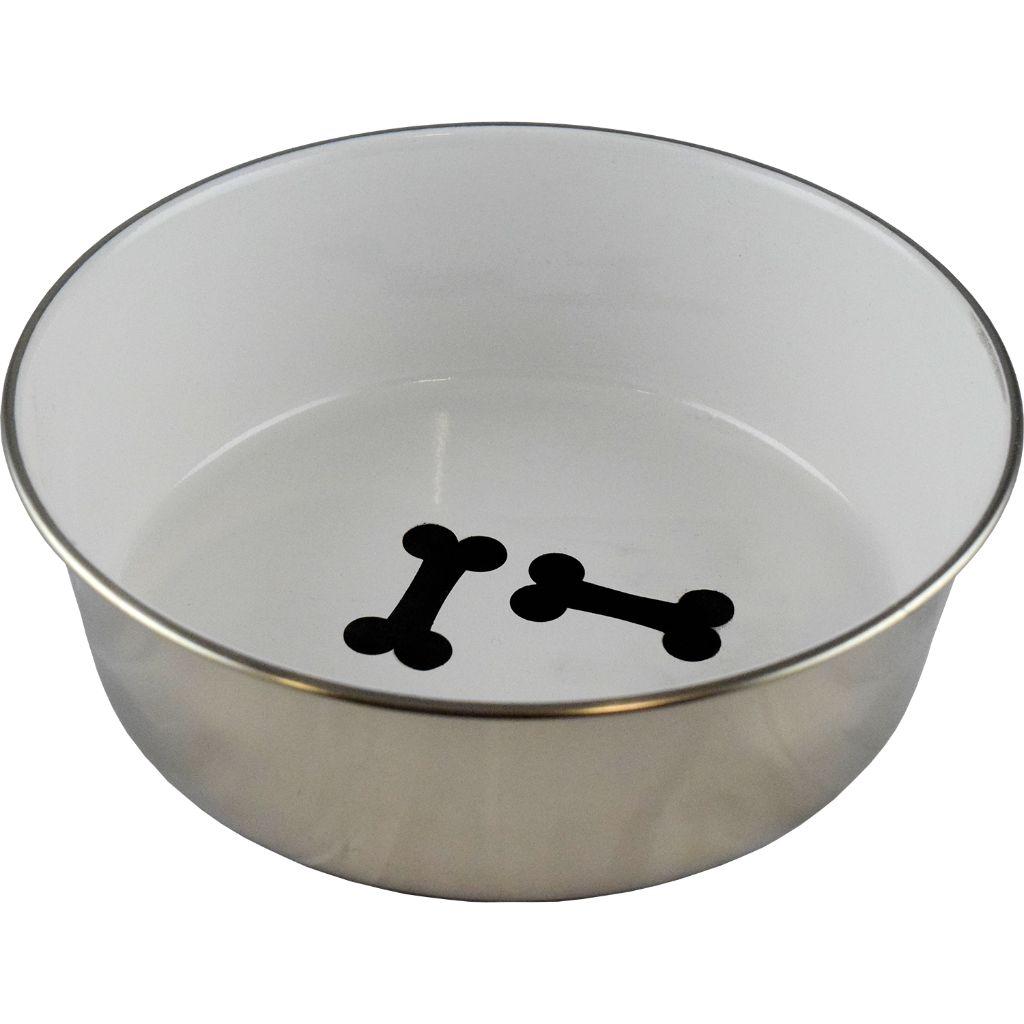 Unleashed Bones Heavy Duty Stainless Steel Pet Bowl, White, 64-oz