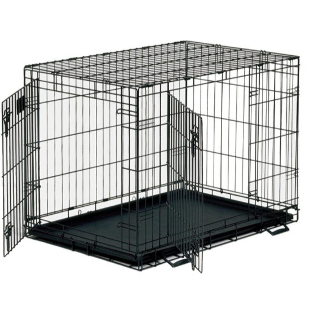 Unleashed Epoxy Double Door Dog Crate, Black, 30.5 x 19 x 22.4-in