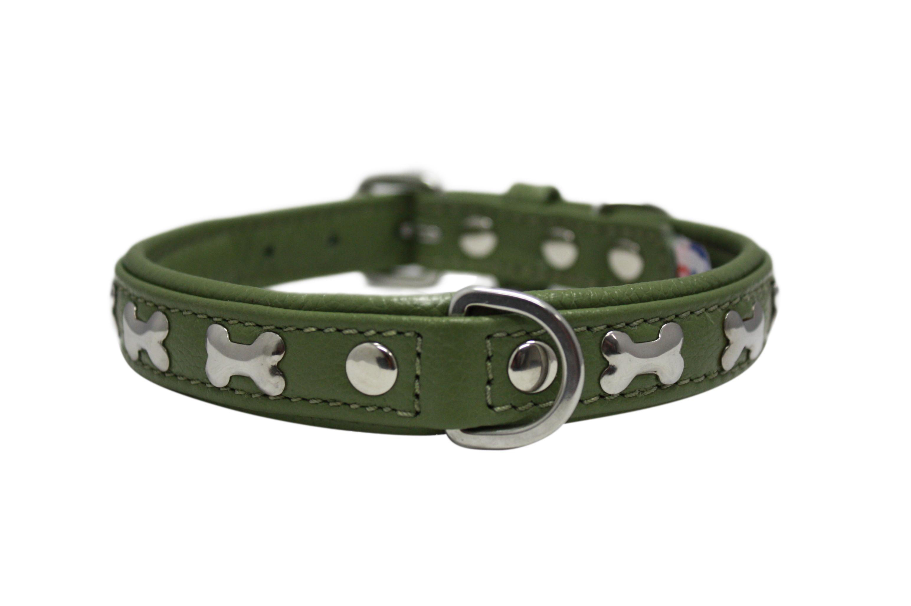 Angel Rotterdam Bones Dog Collar, Olive Green