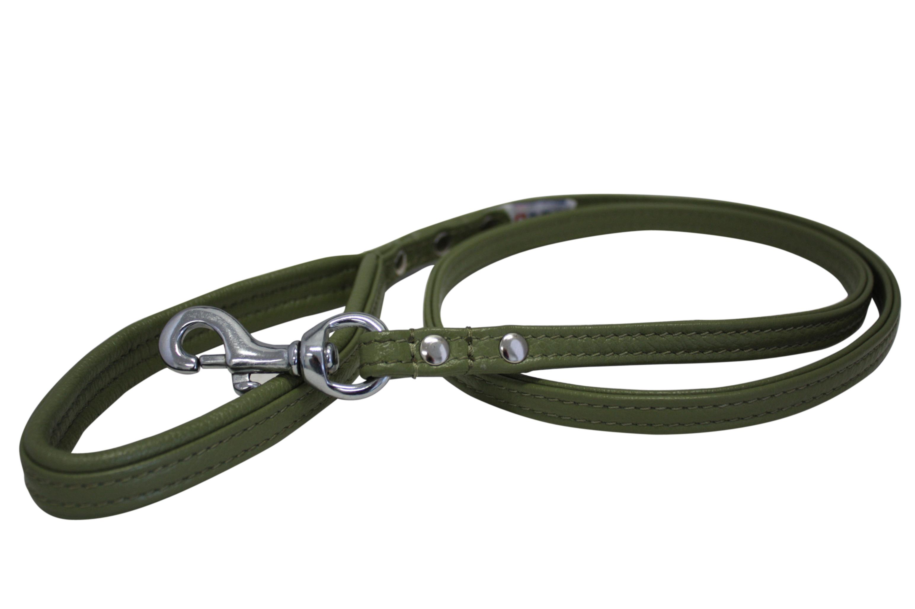 Angel Alpine Leather Padded Handle Dog Leash, Olive Green, 72-in x 1-in