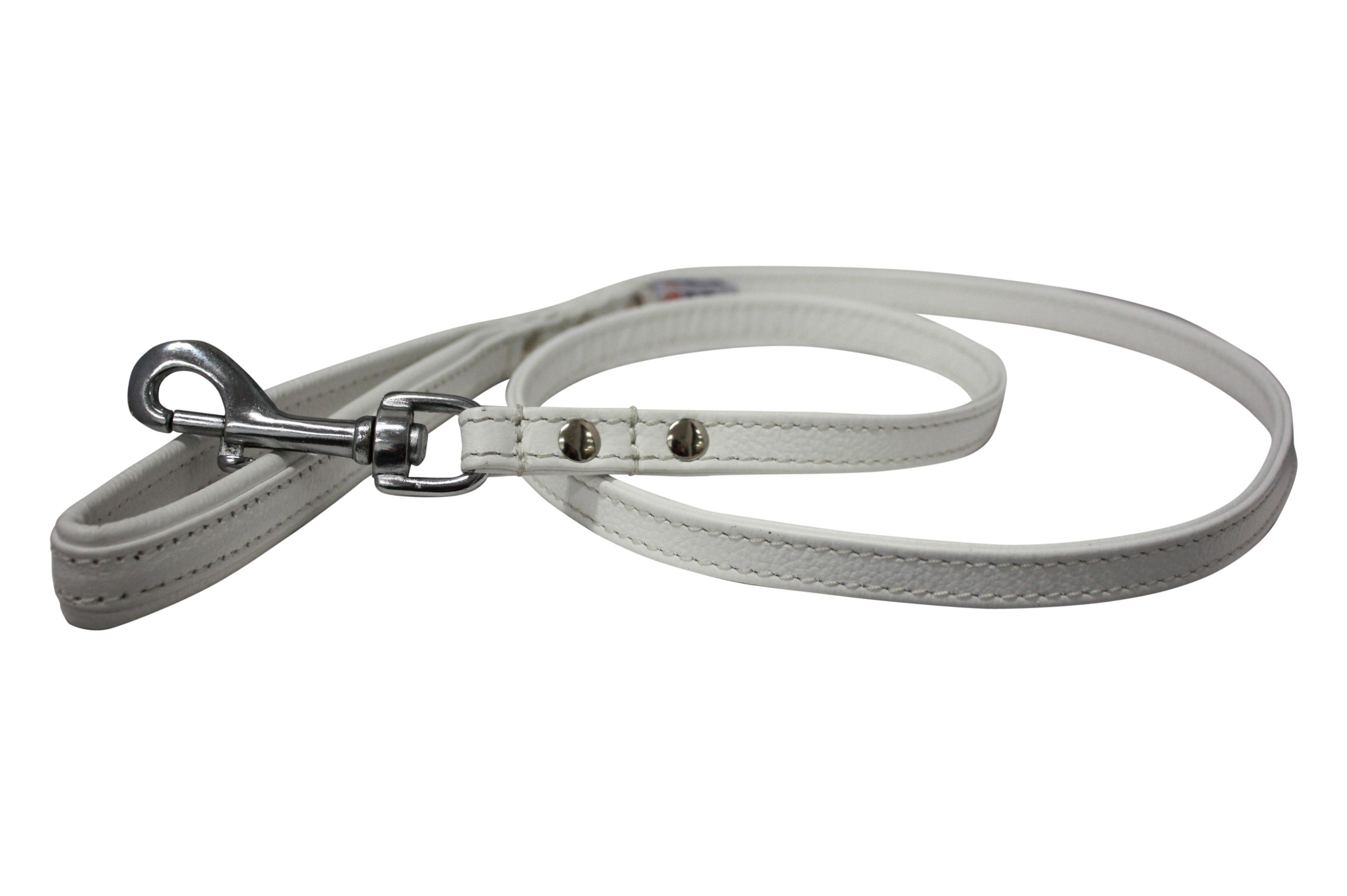Angel Alpine Leather Padded Handle Dog Leash, Ivory White, 72-in x 1-in