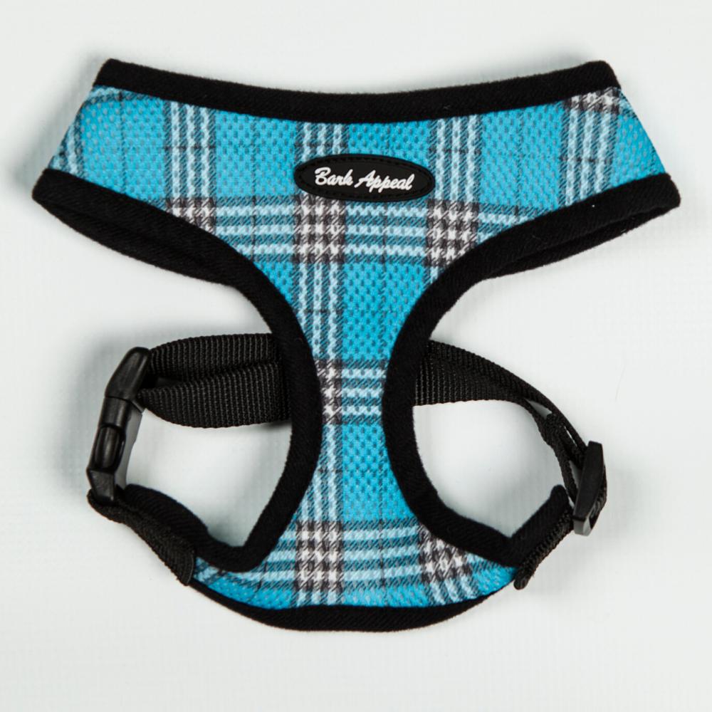 Bark Appeal Breathe EZ Pull-Over Dog Harness, Blue Plaid, Small