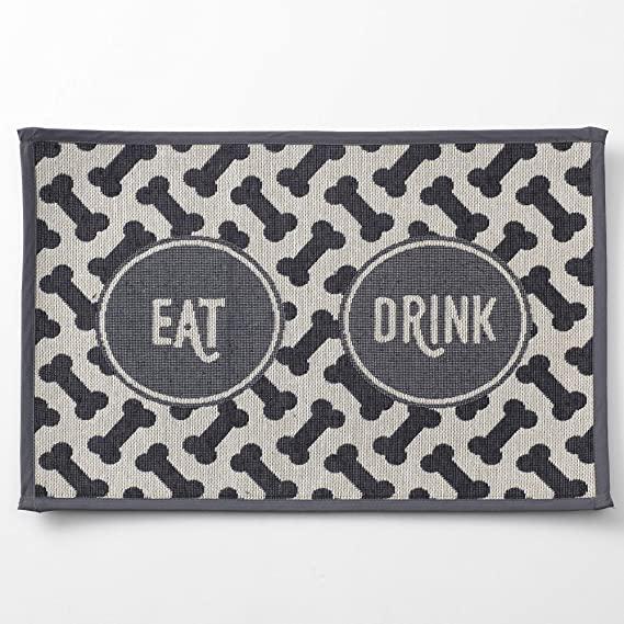 PetRageous Eat Drink Tapestry Dog Placemat, Gray, 19 x 13-in