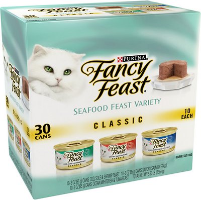 Fancy Feast Classic Seafood Feast Variety Pack Canned Cat Food, 3-oz, 30-pack