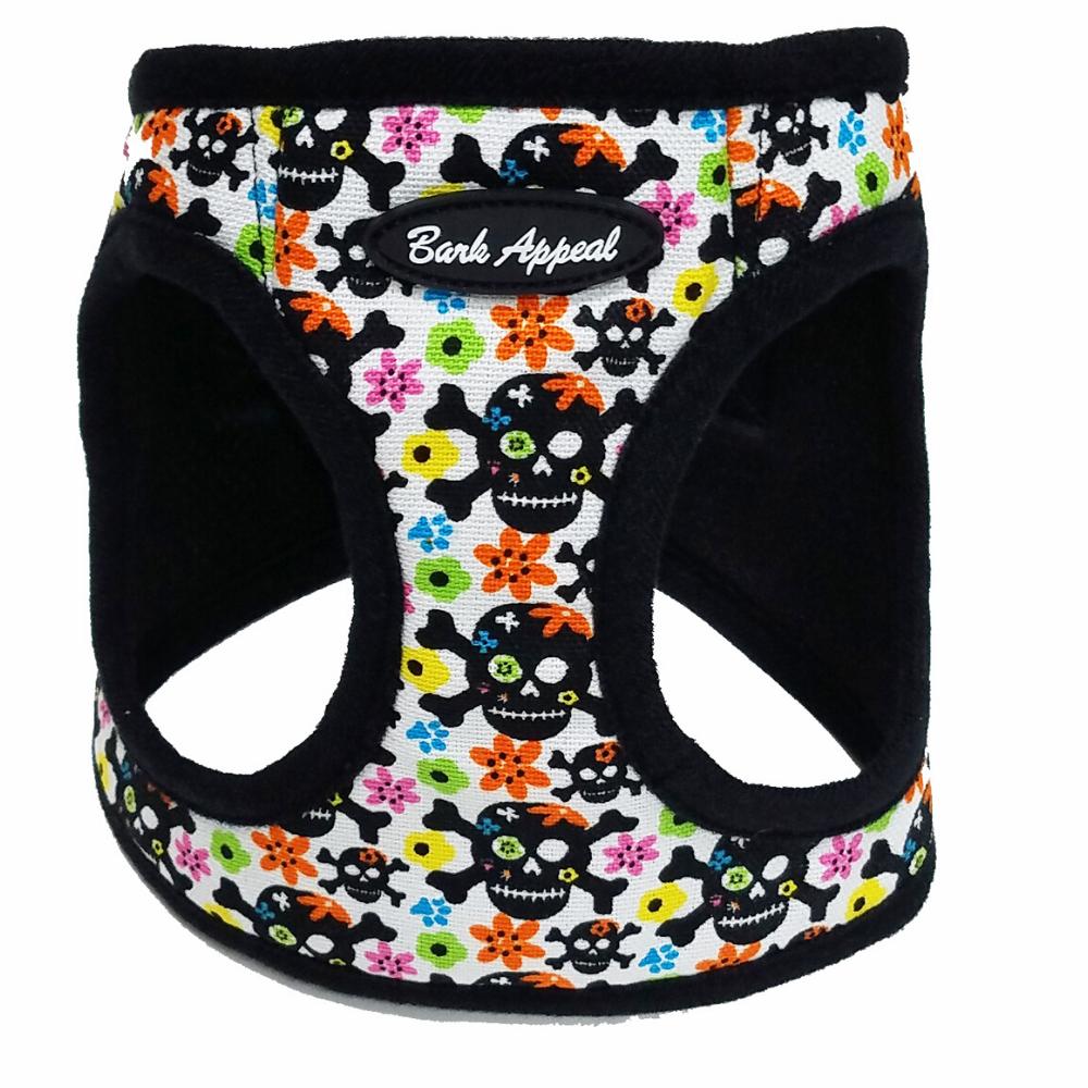 Bark Appeal Mesh EZ Wrap Step In Dog Harness, Skull & Flowers, X-Small