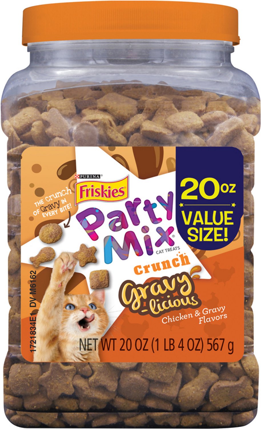 Friskies Party Mix Gravylicious Chicken & Gravy Flavors Cat Treats, 20-oz jar
