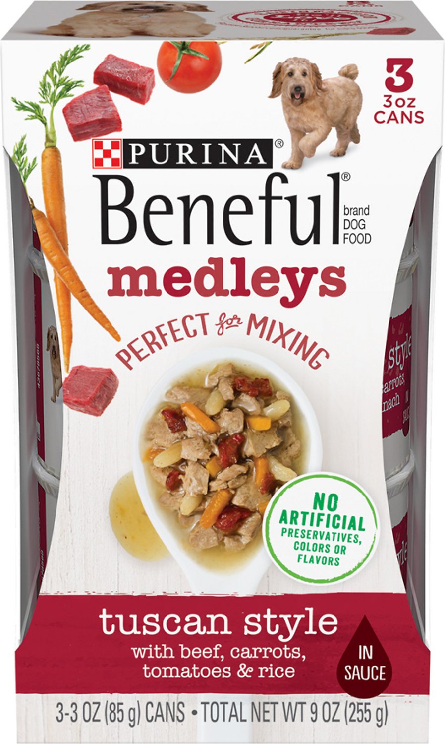 Purina Beneful Medleys Tuscan Style Canned Dog Food, 3-oz, pack of 3