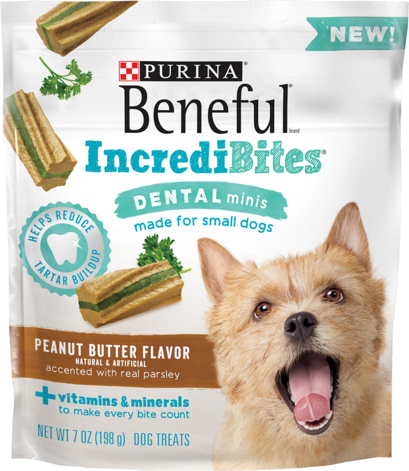 Purina Beneful IncrediBites for Small Dogs Dental Minis Peanut Butter Flavor Dog Treats, 7-oz