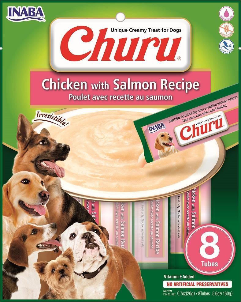 INABA Dog Churu Chicken with Salmon Grain-Free Dog Treats, 8-pk