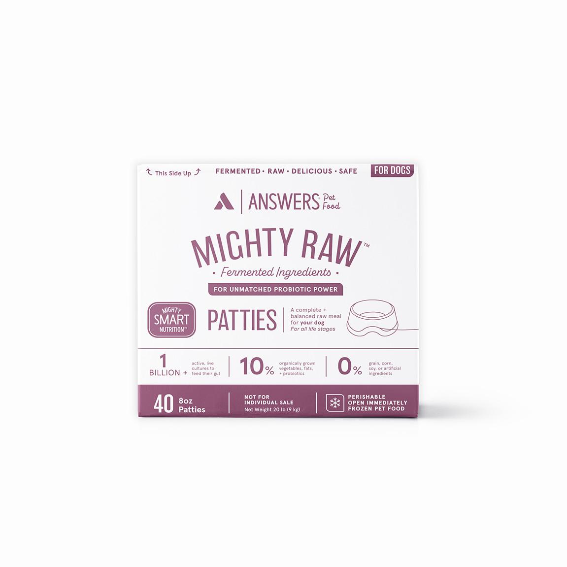 Answers Pet Food Mighty Raw Beef Frozen Dog Food, Patties, 20-lb