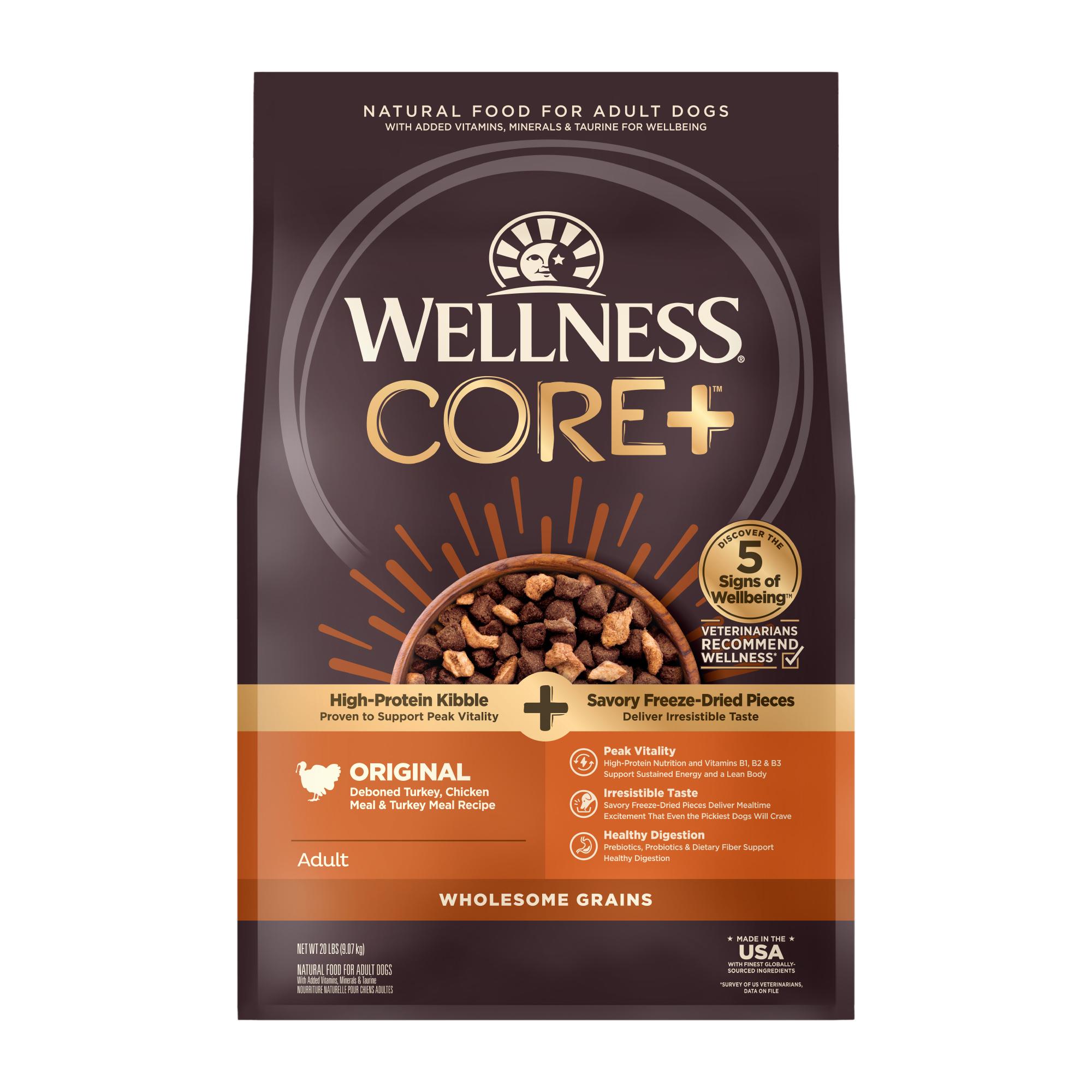 Wellness CORE+ Original Turkey & Chicken Wholesome Grains Freeze-Dried Pieces Dry Dog Food, 20-lb