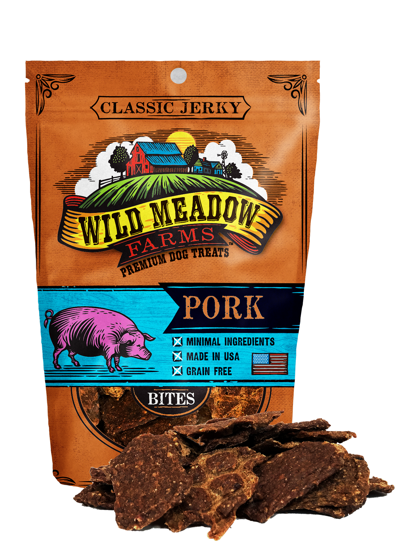 Wild Meadow Barbacoa Smoked Pork Jerky Dog Treats, 4-oz