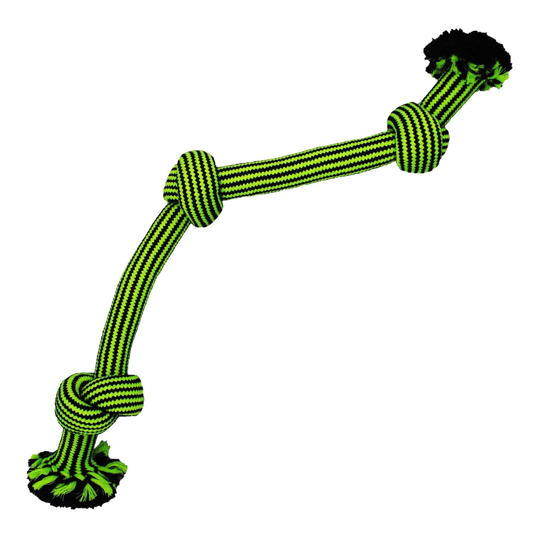 Jolly Pets Knot-n-Chew 3-Knot Dog Toy, Green/Black, Small/Medium