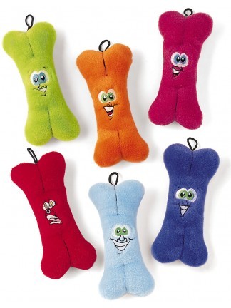 Ethical Pet Spot Plush Bones with Embroidered Face Dog Toy, Color Varies