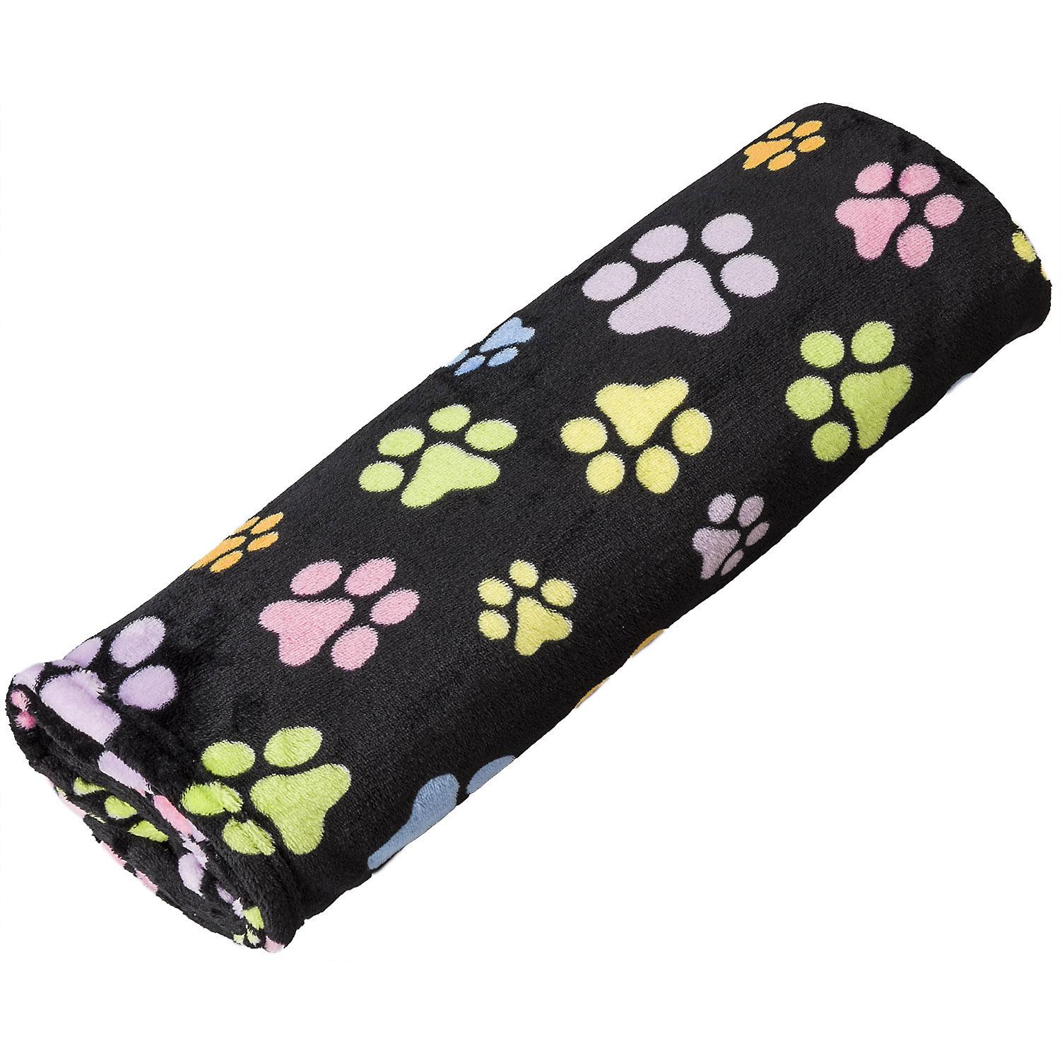 Ethical Spot Sleep Zone Snuggler Rainbow Paw Print Dog Blanket, Black, 30-in x 40-in