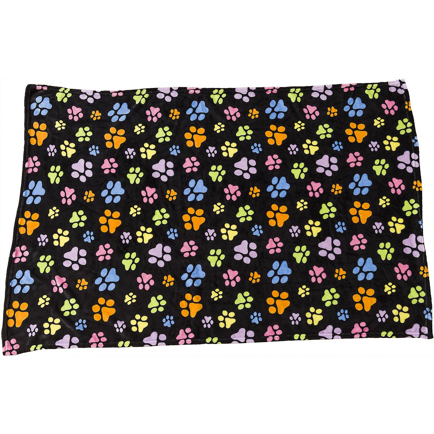 Ethical Spot Sleep Zone Snuggler Rainbow Paw Print Dog Blanket, Black, 40-in x 60-in