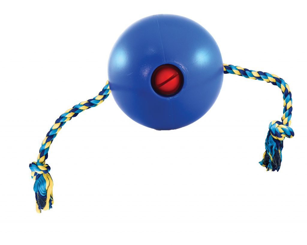 Ethical Pet Spot Tuggo Ball with Rope Dog Toy, Blue, 7-in