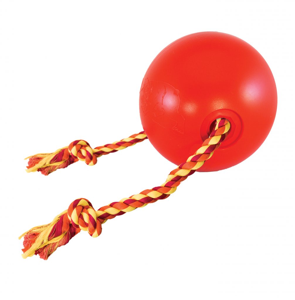 Ethical Pet Spot Tuggo Ball with Rope Dog Toy, Red, 7-in