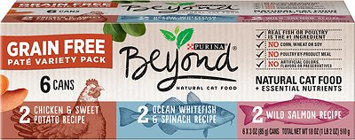 Purina Beyond Grain-Free Pate 3 Flavors Variety Pack Canned Cat Food, 3-oz, 6-pack