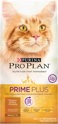 Purina Pro Plan Prime Plus Adult 7+ Chicken & Rice Formula Dry Cat Food, 5.5-lb