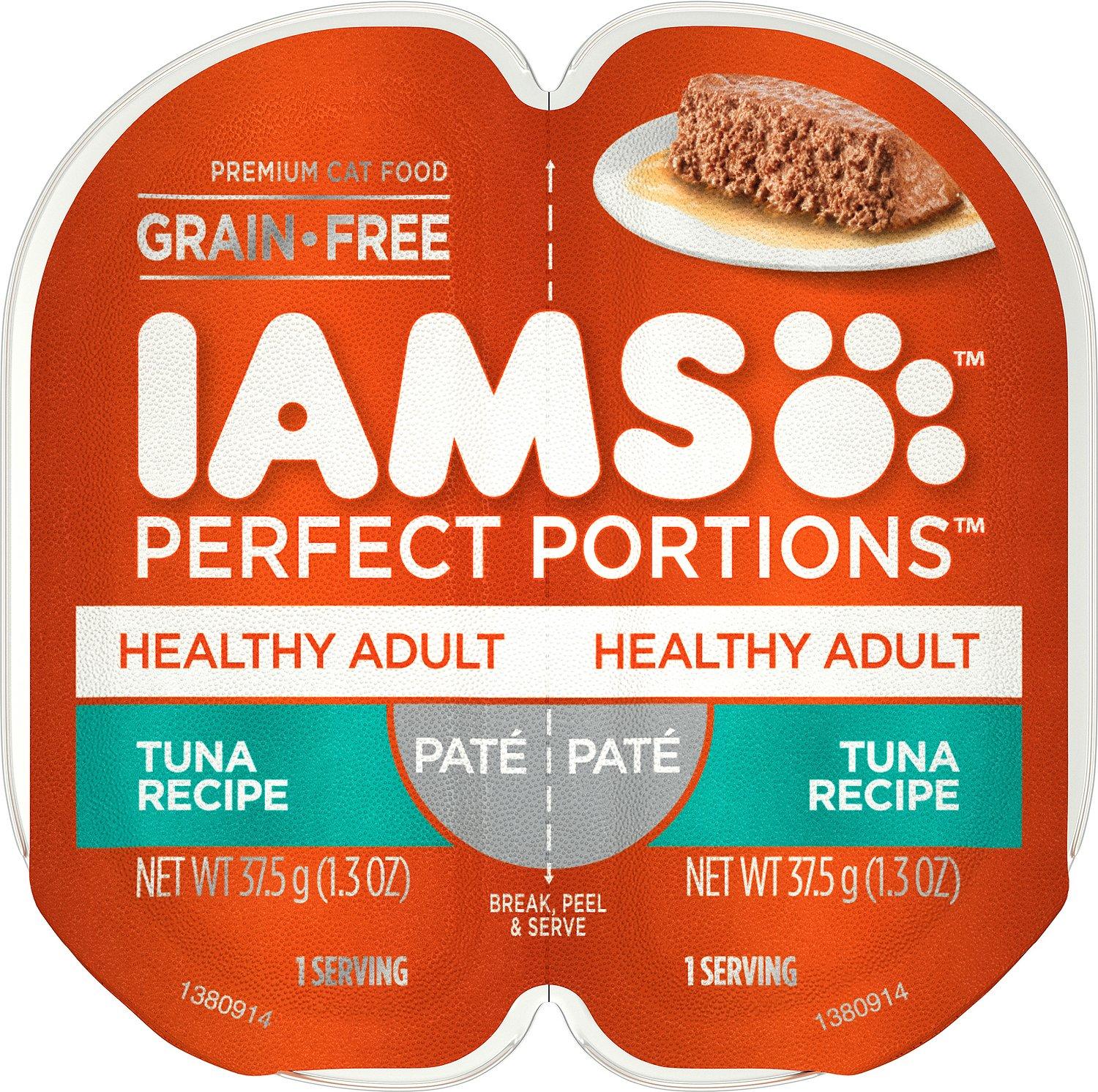 Iams Perfect Portions Healthy Adult Tuna Recipe Pate Grain-Free Wet Cat Food, 2.6-oz