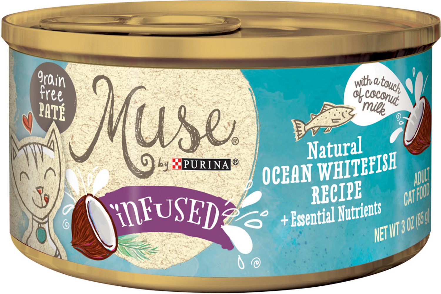 Purina Muse Infused Natural Ocean Whitefish Recipe Pate Adult Grain-Free Canned Cat Food