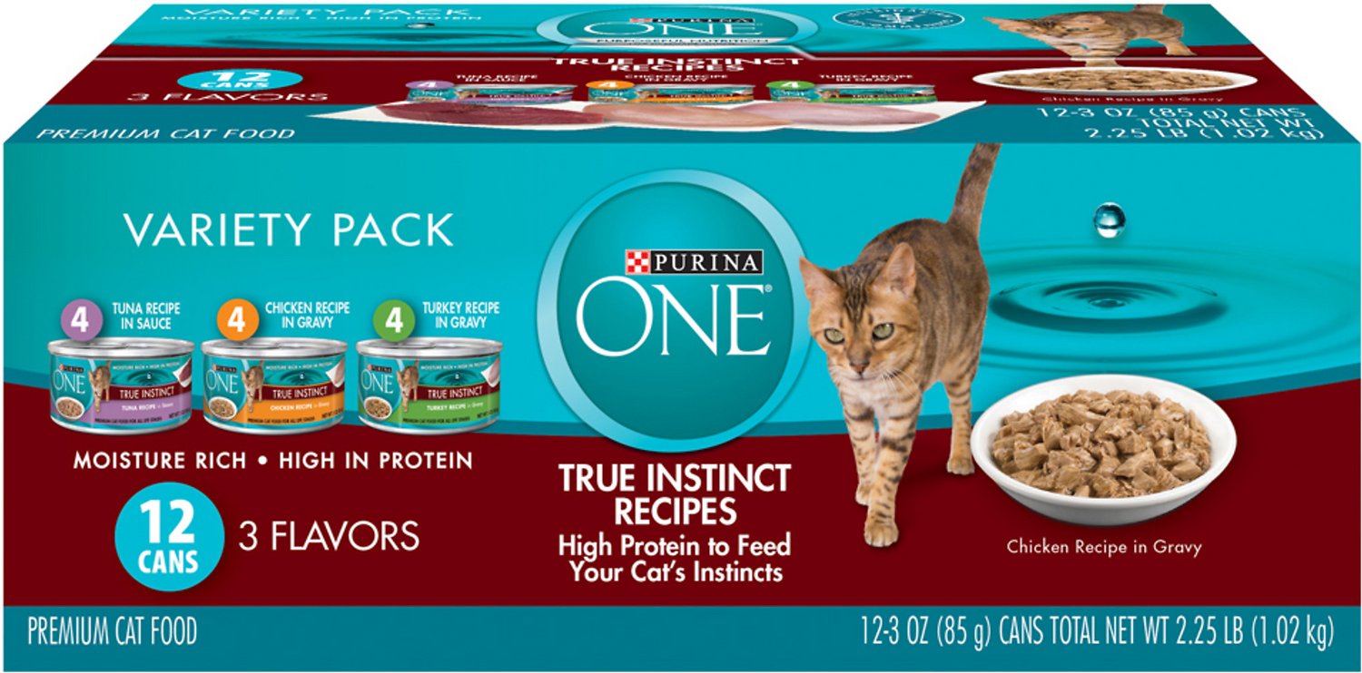 Purina ONE True Instinct 3 Flavors Variety Pack Canned Cat Food, 3-oz, 12-pack