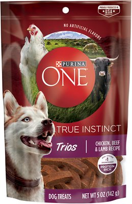 Purina ONE True Instinct Trios Chicken, Beef & Lamb Recipe Dog Treats, 5-oz pouch