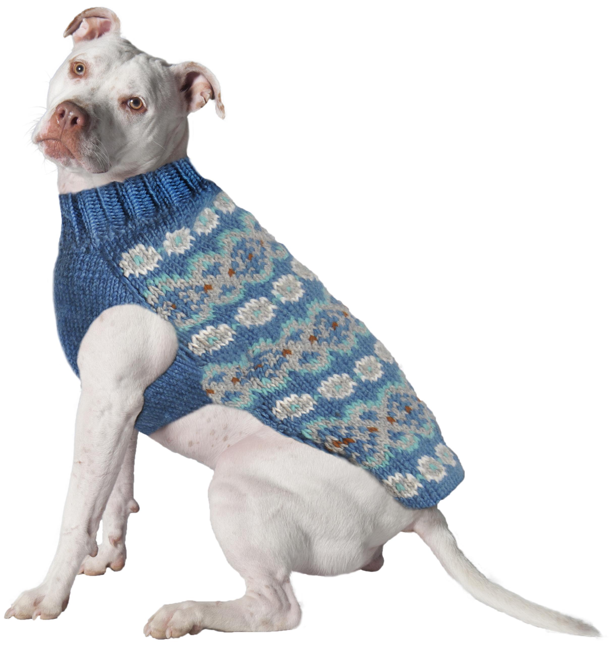Chilly Dog Teal Alpaca Fairisle Dog Sweater, Small