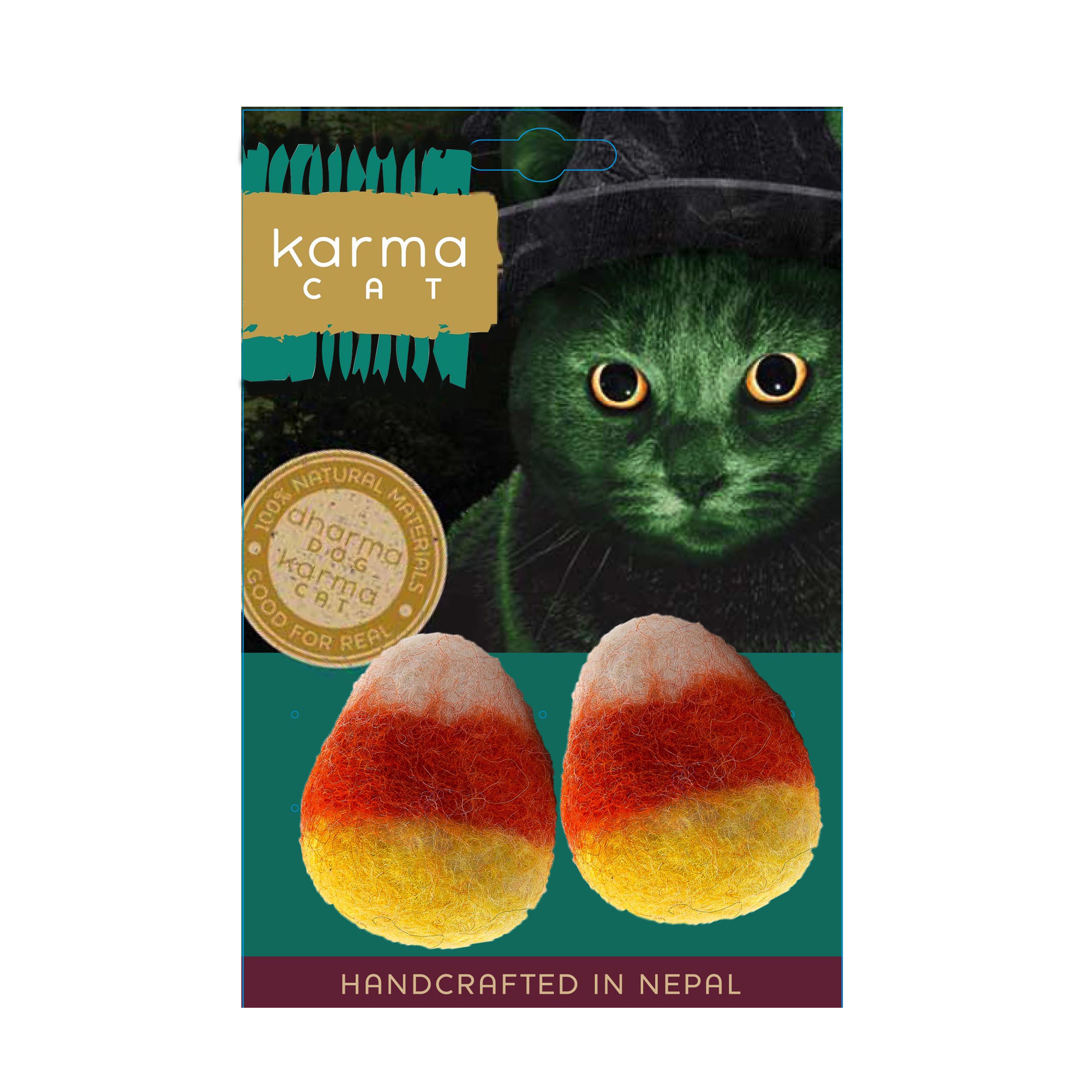 Dharma Dog Karma Cat Candy Corn Wool Cat Toy, 2-pk