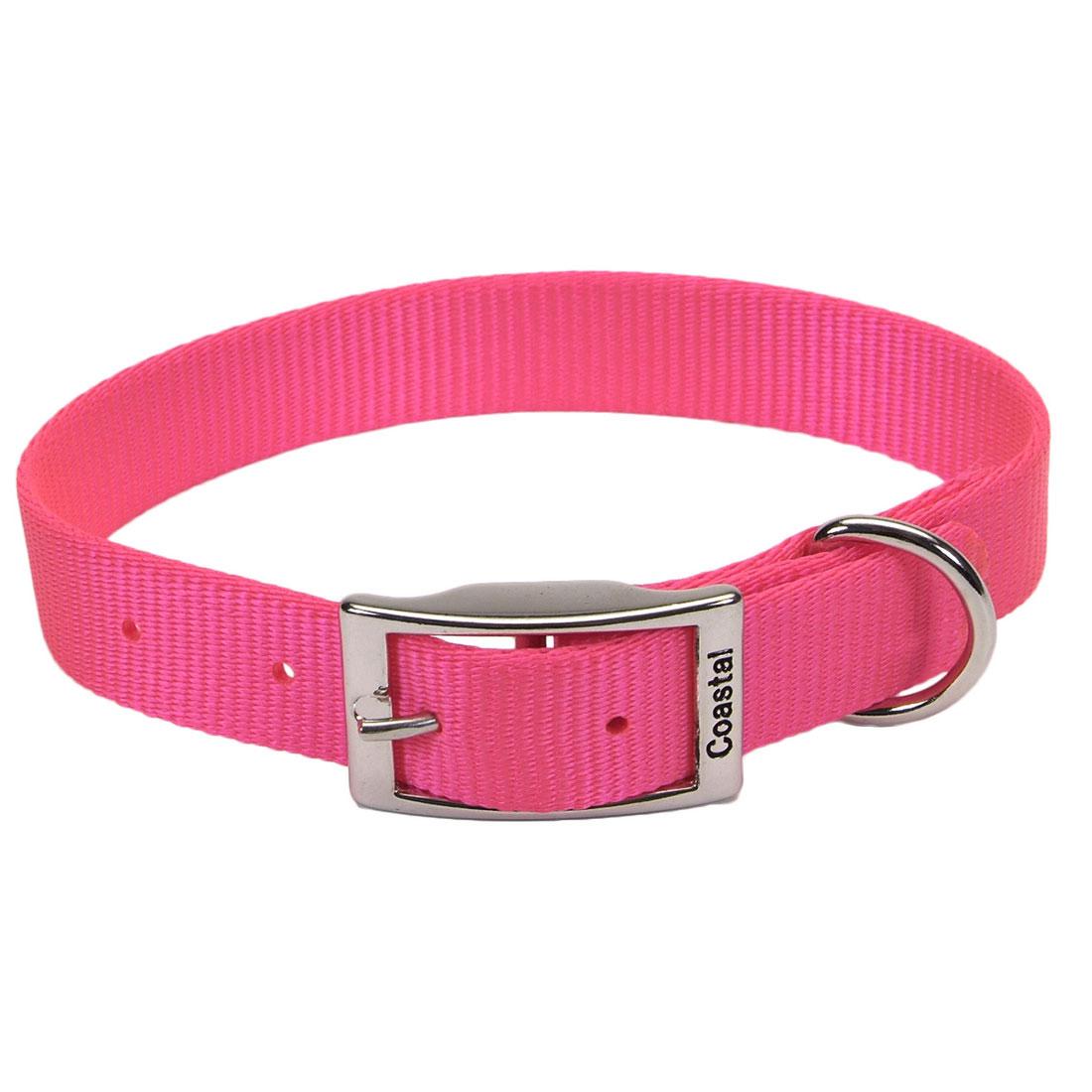 Coastal Single-Ply Dog Collar, Neon Pink, 1-in x 20-in
