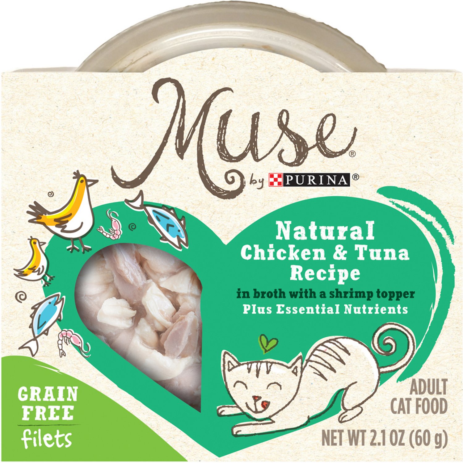 Purina Muse Natural Chicken & Tuna Recipe in Broth with a Shrimp Topper Adult Grain-Free Cat Food Trays