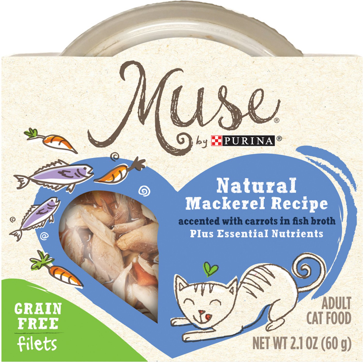 Purina Muse Natural Mackerel Recipe Accented with Carrots in Fish Broth Adult Grain-Free Cat Food Trays