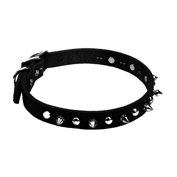 Circle T Oak Tanned Leather Spiked Dog Collar, Black
