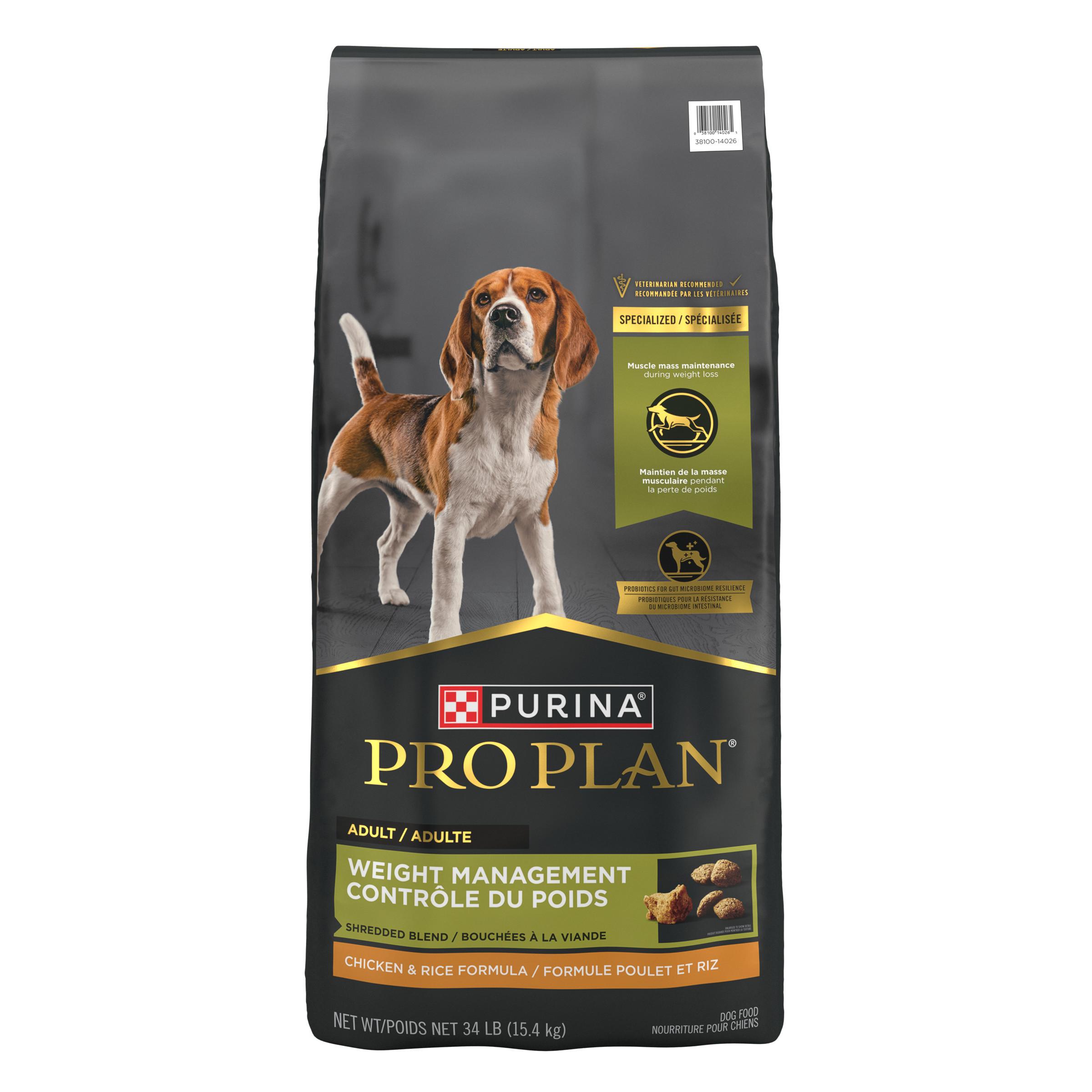 Purina Pro Plan Weight Management Shredded Blend Chicken & Rice Adult Dry Dog Food, 34-lb