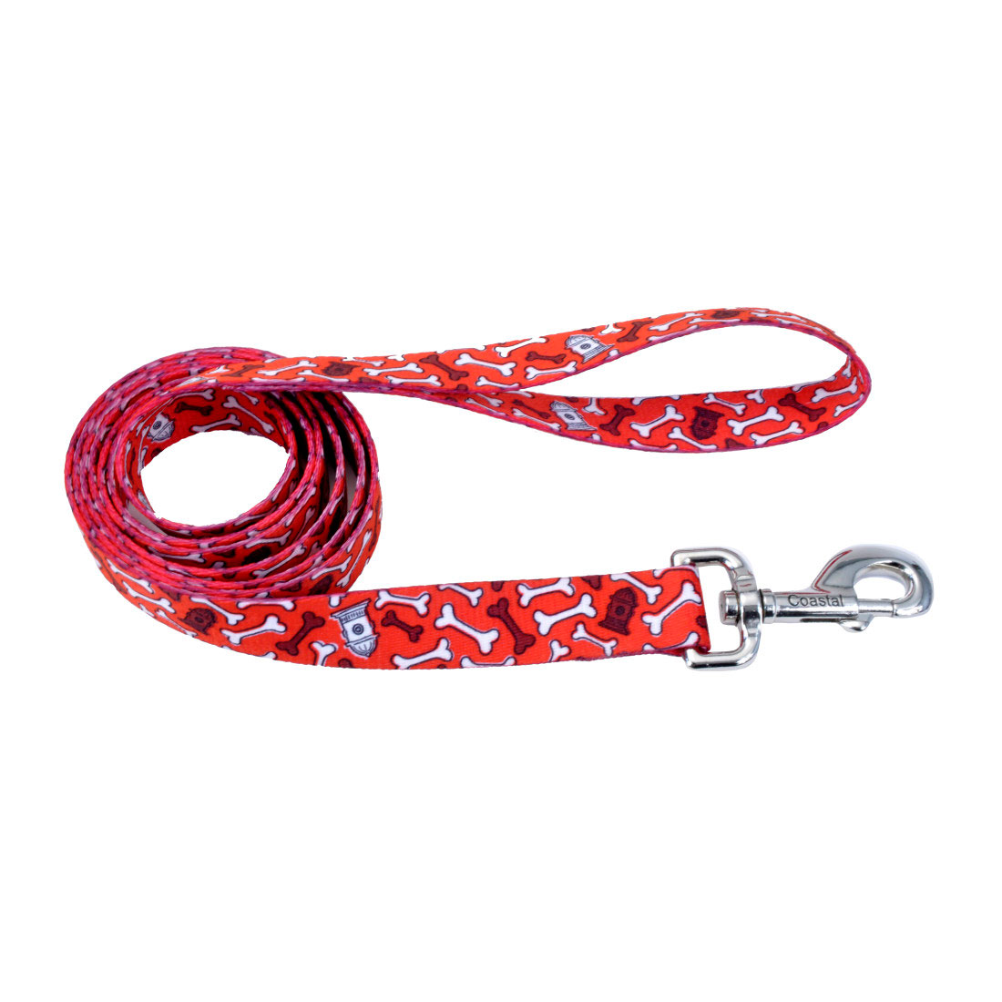 Styles Dog Leash, Red Bones, 3/4-in x 6-ft