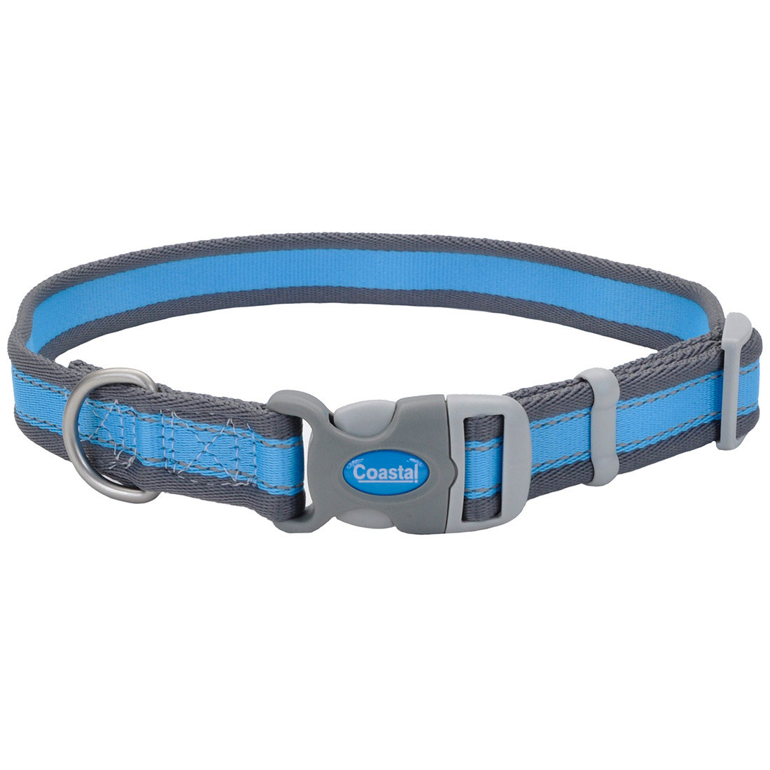 Pro Reflective Adjustable Dog Collar, Bright Blue with Grey