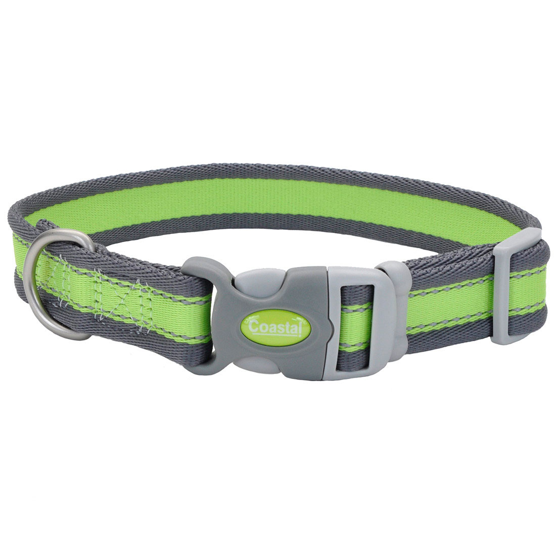 Pro Reflective Adjustable Dog Collar, Bright Green with Grey, 1-inx18-26-in