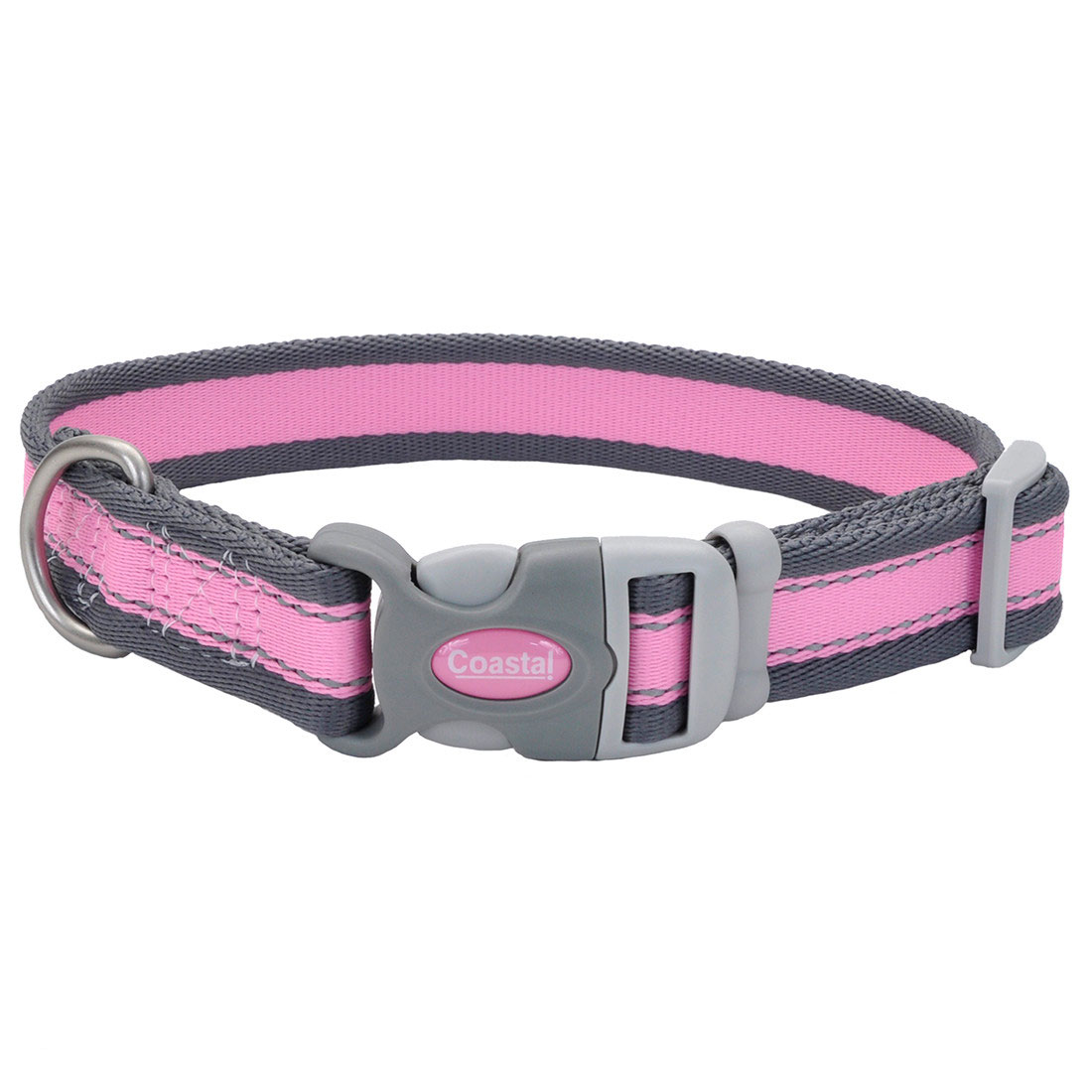Pro Reflective Adjustable Dog Collar, Bright Pink with Grey