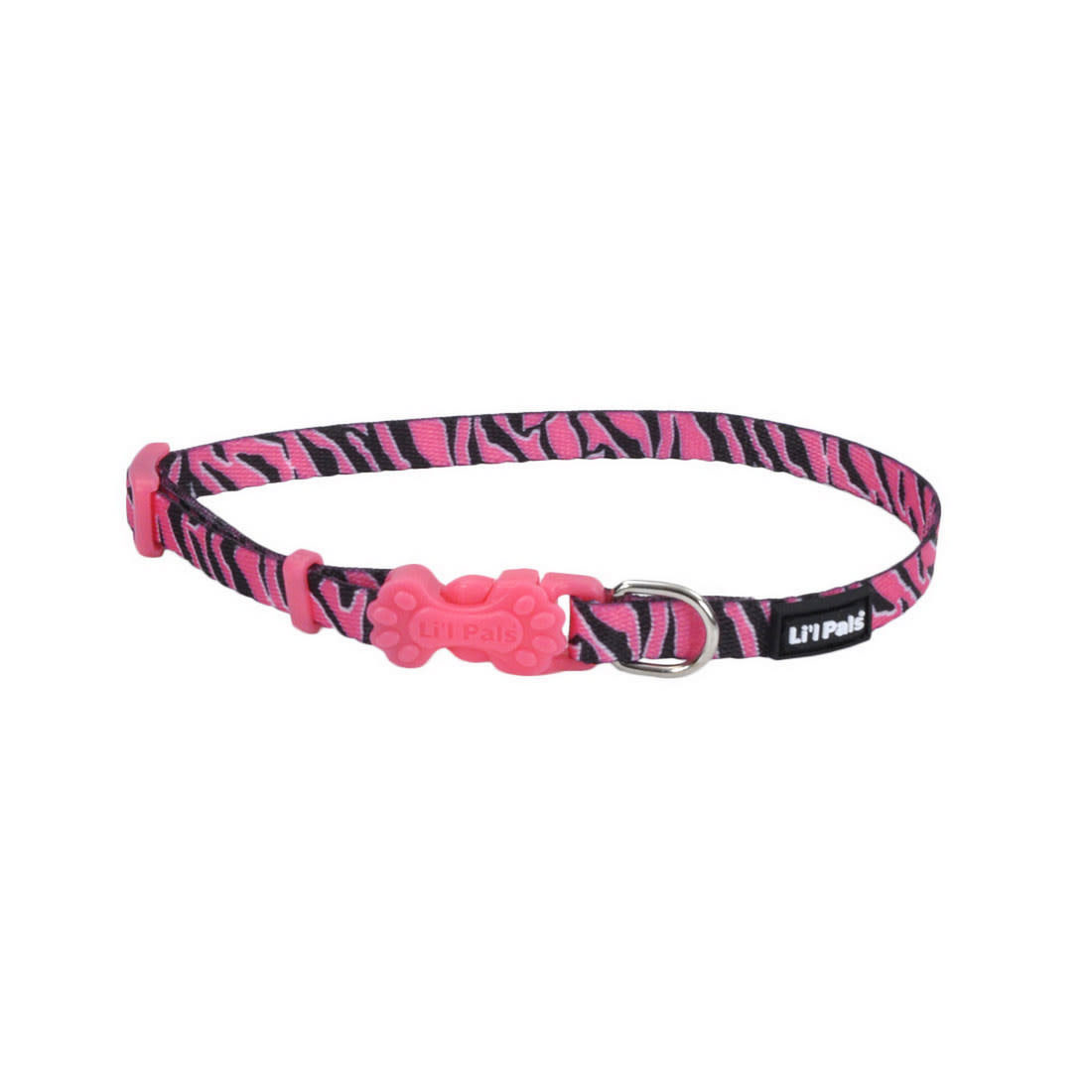 Li'l Pals Adjustable Patterned Dog Collar, Blue Leopard, Pink Zebra