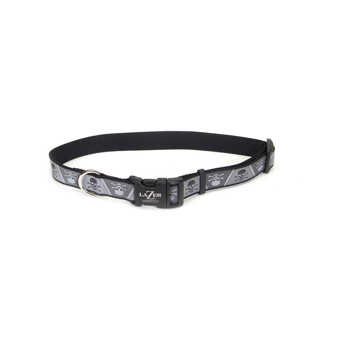 Lazer Brite Reflective Adjustable Dog Collar, Skull and Crossbones