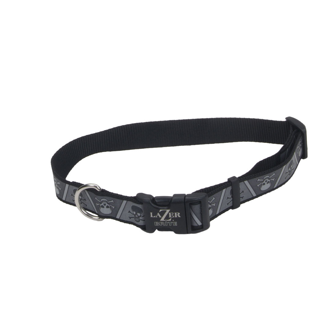 Lazer Brite Reflective Adjustable Dog Collar, Skull and Crossbones, 5/8-in x 12-18-in