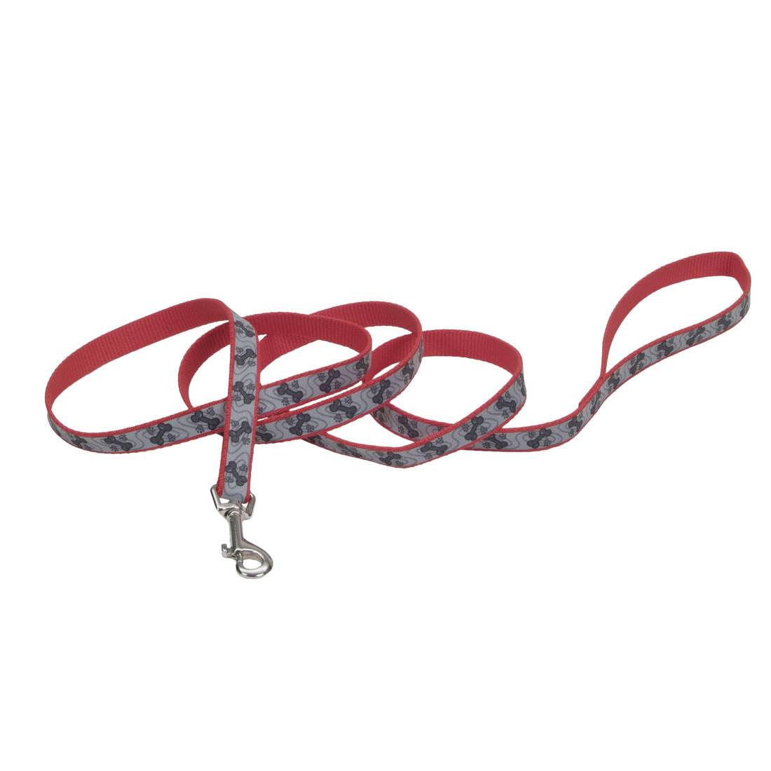Lazer Brite Reflective Dog Leash, Red Paws and Bones, 5/8-in x 6-ft