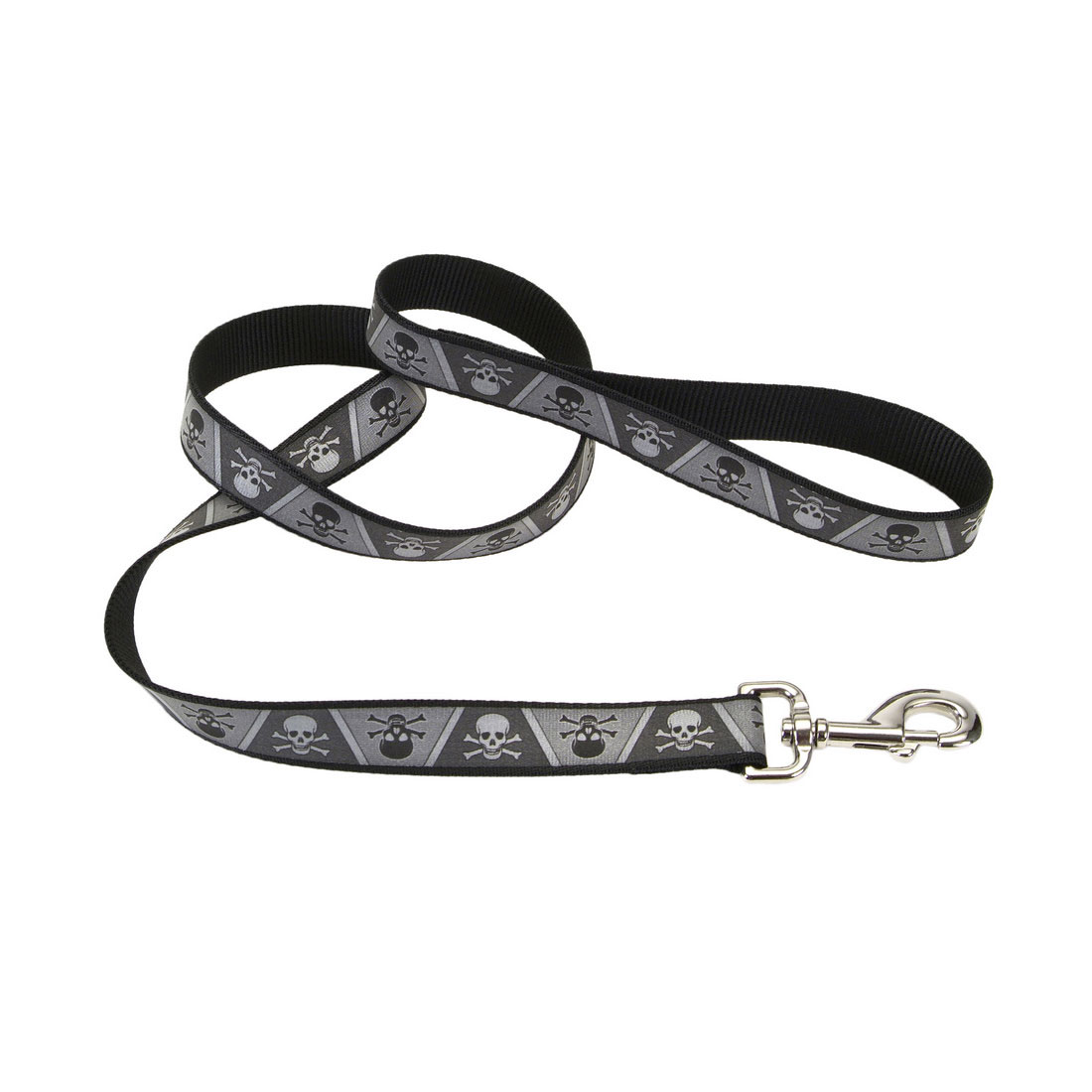 Lazer Brite Reflective Dog Leash, Skull and Crossbones, 1-in x 6-ft