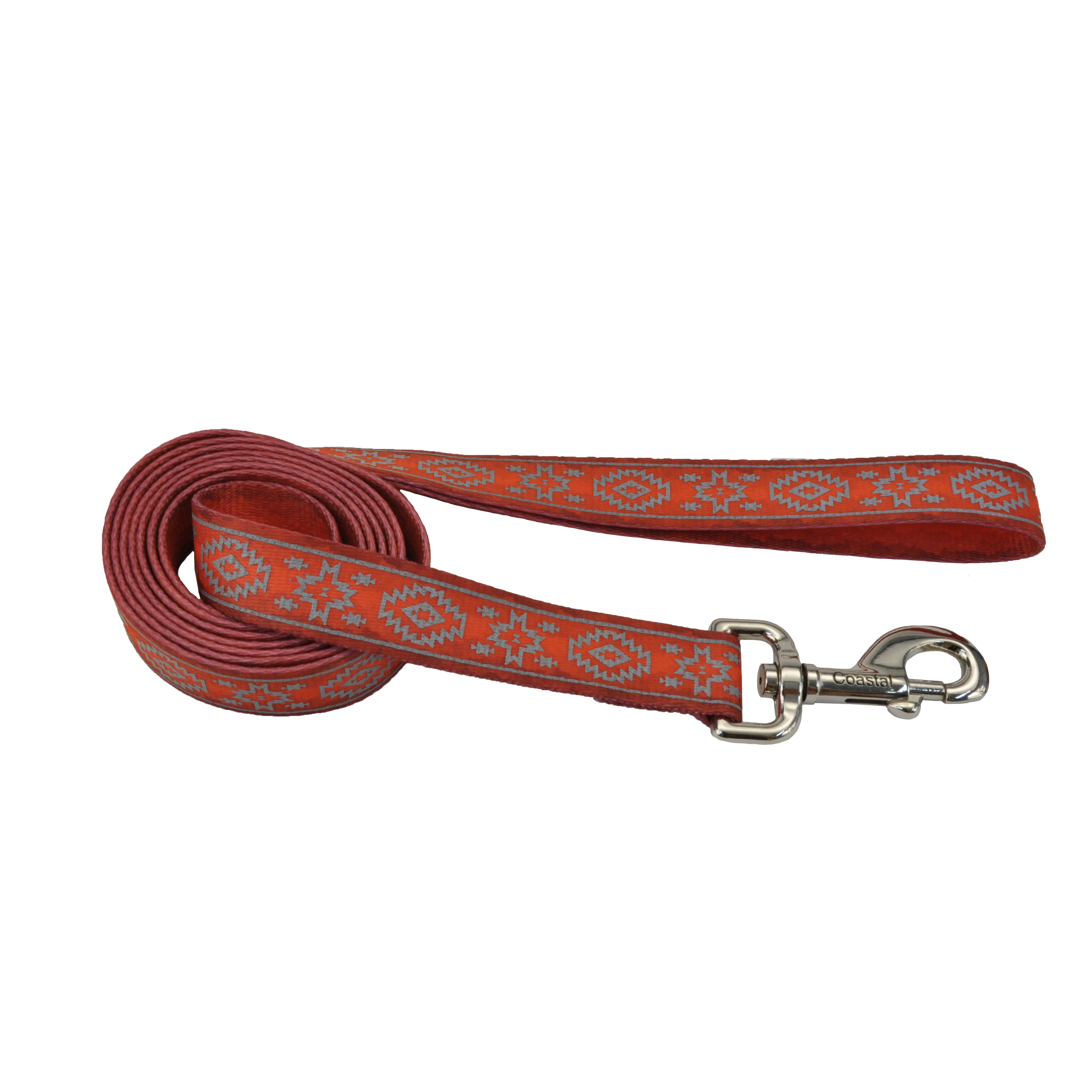 Lazer Brite Patterned Leash, Orange Aztec, 1-in x 6-ft