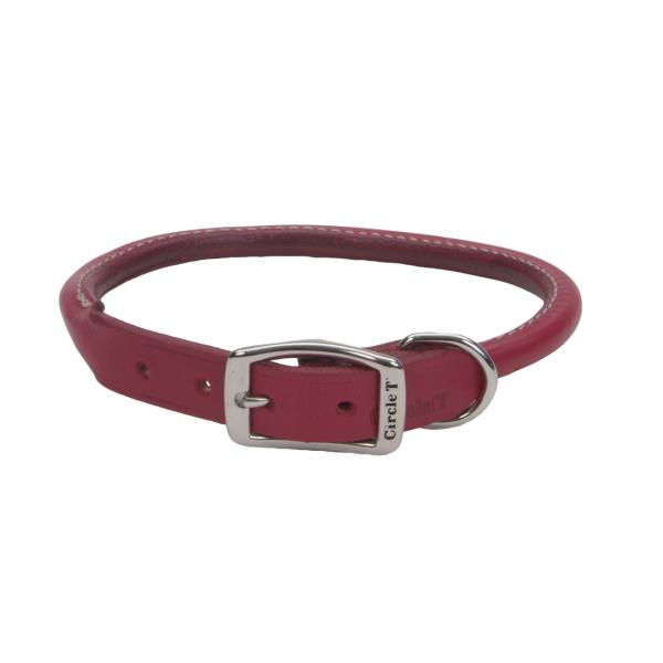 Circle T Oak Tanned Leather Round Dog Collar, Red, 3/4-in x 20-in