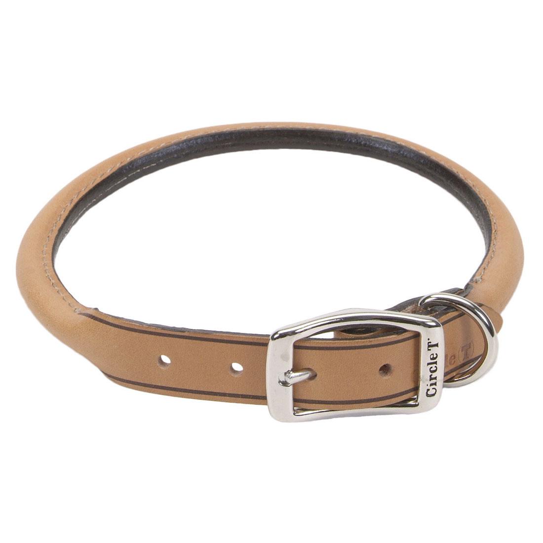 Circle T Oak Tanned Leather Round Dog Collar, Tan, 1-in x 24-in